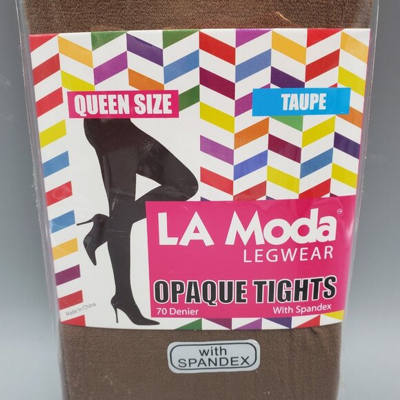 LA Moda Opaque Tights with Spandex in Taupe Color Queen Size With Panel - Picture 2 of 4